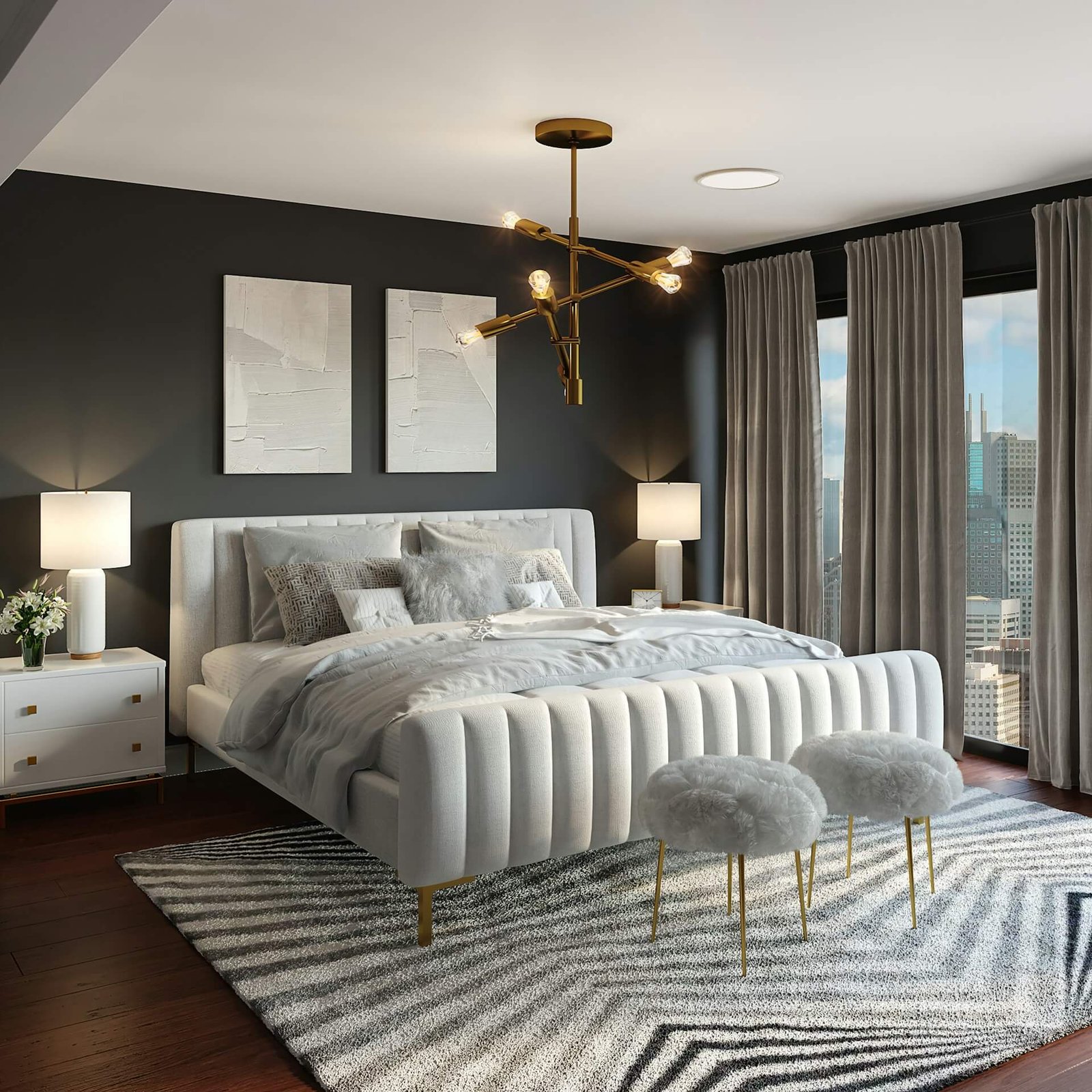 modern bedroom with white furniture